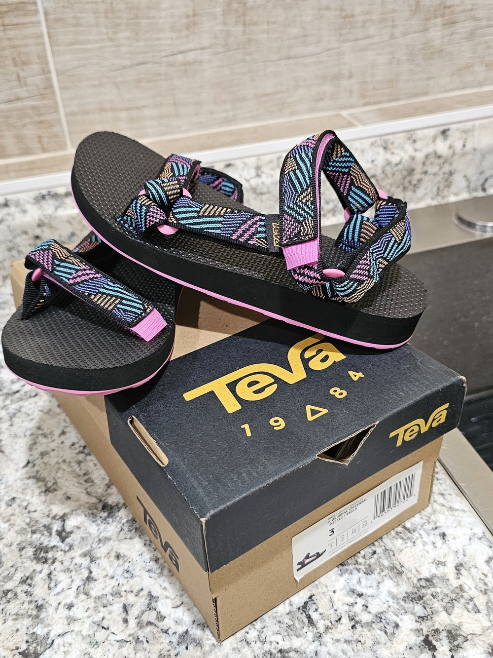 Teva Black Pink Multi-Pattern Platform Sandals